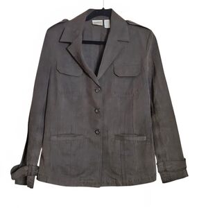 Chicos Silk Linen Cotton Light Jacket Blazer Chocolate Brown size 1 (Medium/8)